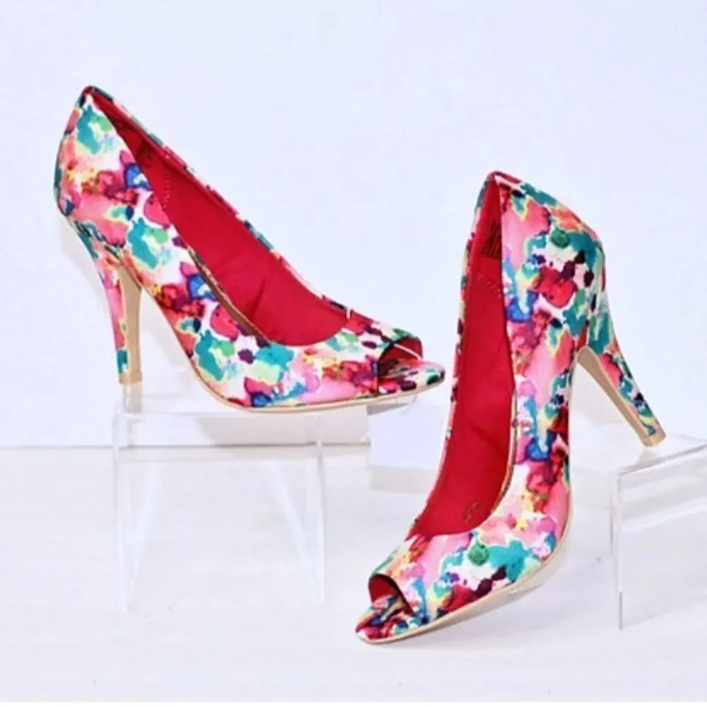 CHRISTIAN SIRIANO MULTI-COLOR PEEP TOE HEEL SANDAL
